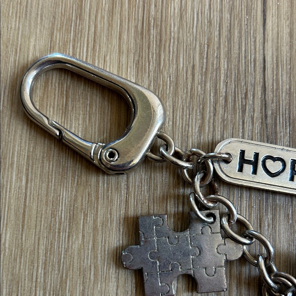 Retired Miche Hope Silver Puzzle Piece Charm Keychain Autism Awareness Tag - Picture 4 of 5